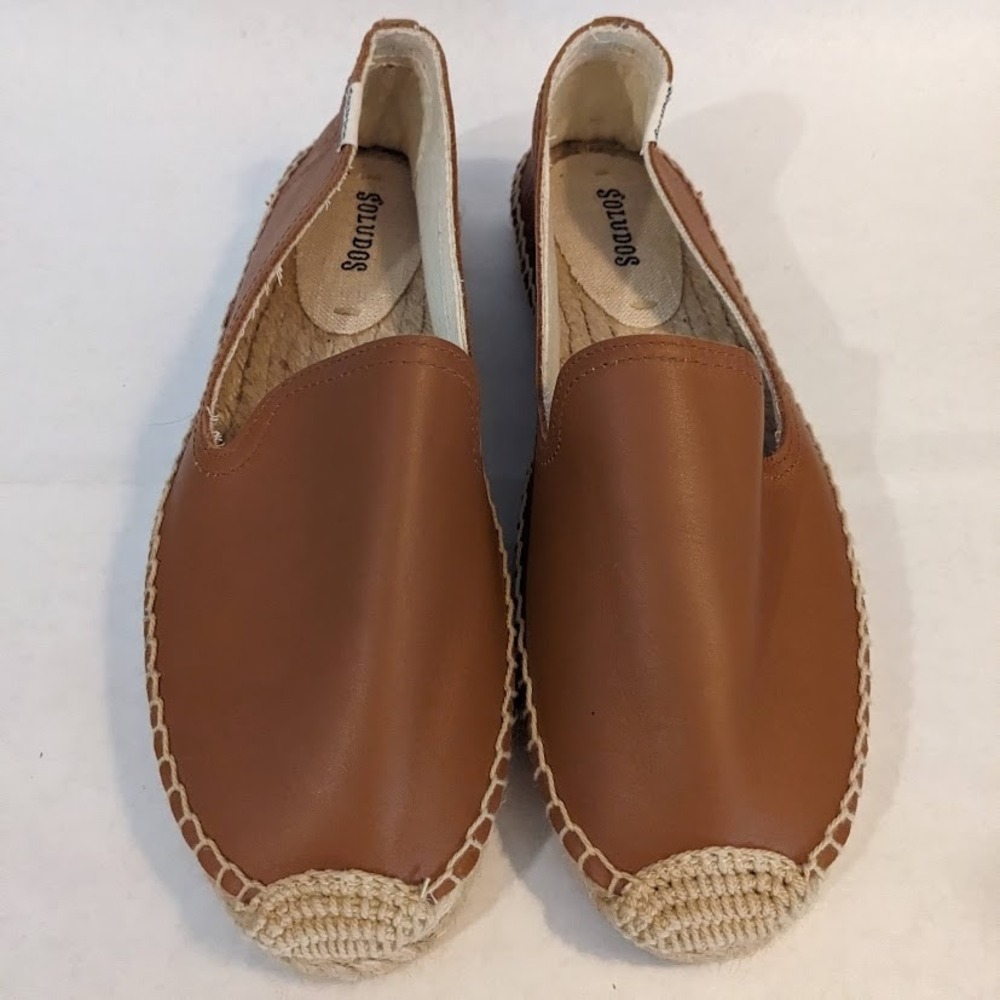 Soludos Tan Leather Smoking Slipper Espadrille Flats Brown Women 7.5 Shoes NEW